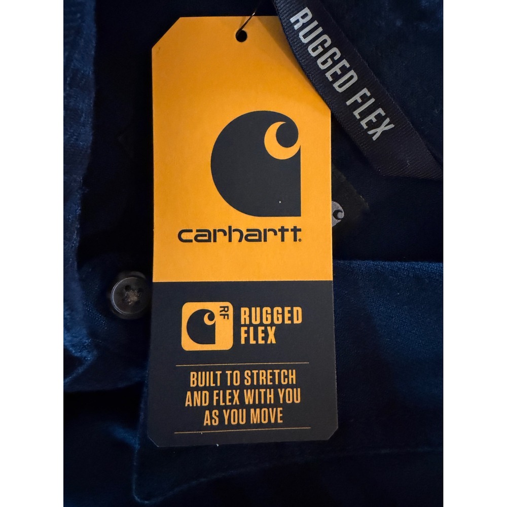 Carhartt Womens Rugged Flex Relaxed Fit Midweight Flannel Plaid Tunic‎ XL Navy - Picture 5 of 9